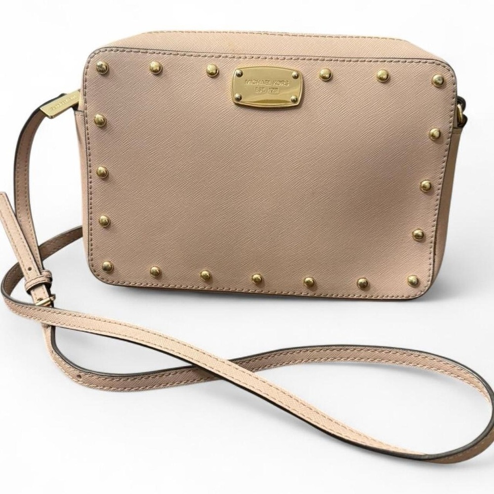 Michael Kors Sandrine Stud Crossbody Shoulder Blush Pink Saffiano Leather Gold 🩷